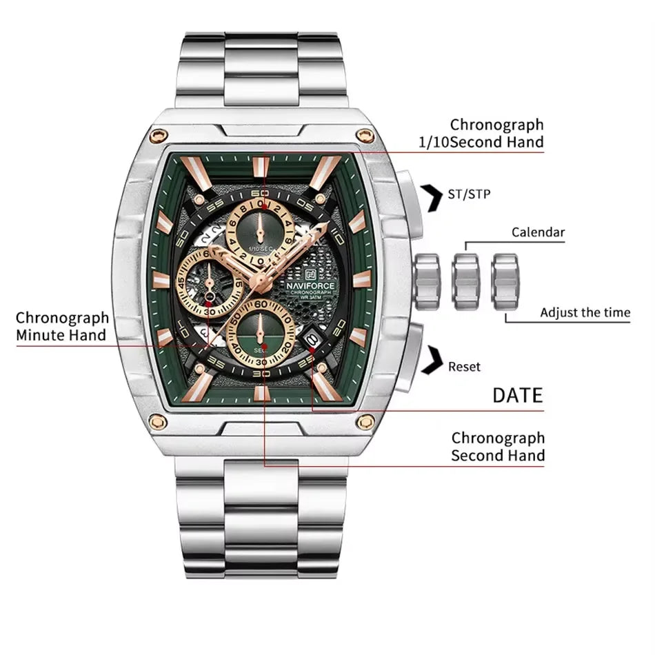 Top Brand Men's Watches Luxury Tonneau Quartz