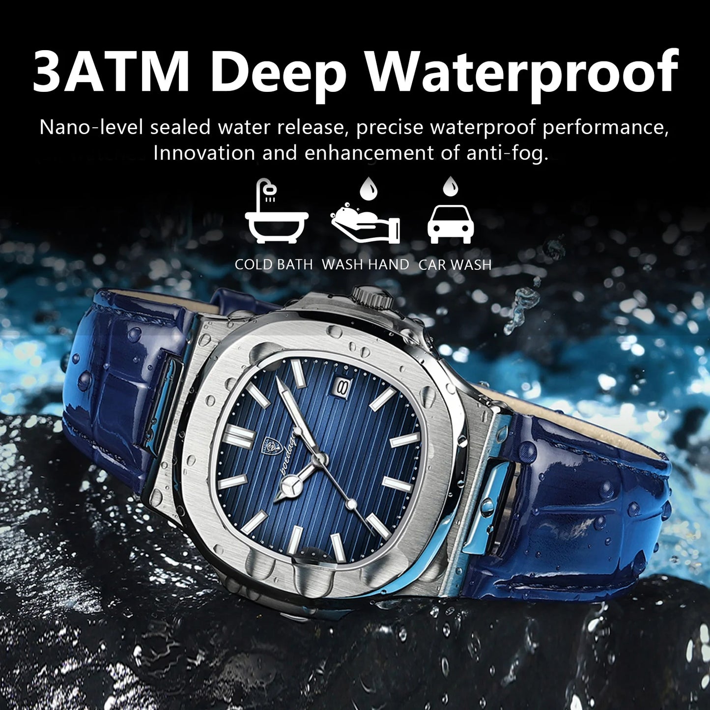 Top Luxury Square Man Watch Date Waterproof