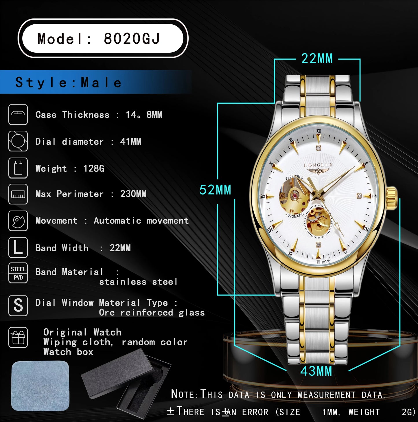 Men automatic mechanical watch elegant luxury