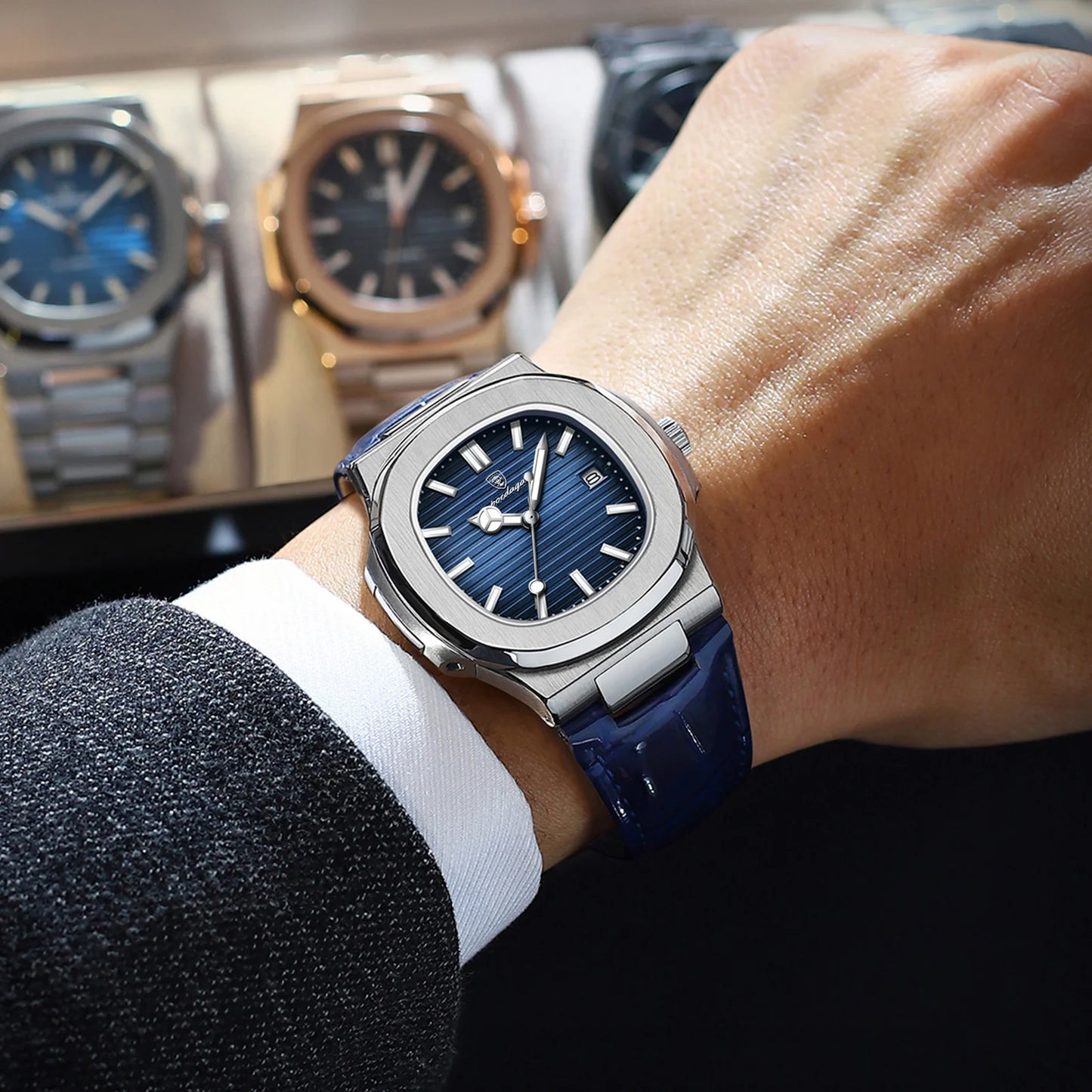 Top Luxury Square Man Watch Date Waterproof