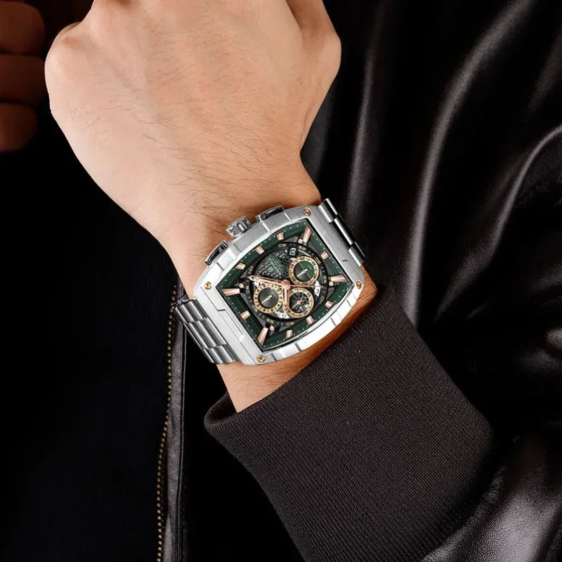 Top Brand Men's Watches Luxury Tonneau Quartz