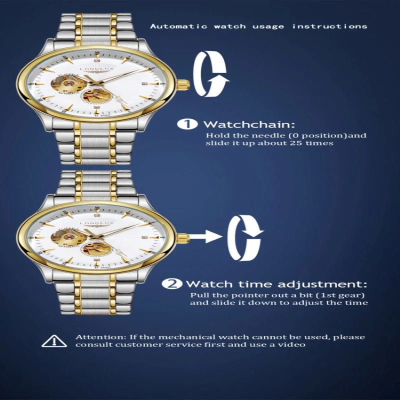 Men automatic mechanical watch elegant luxury
