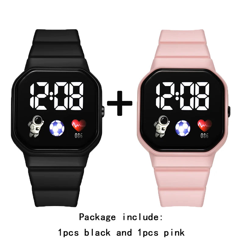 2Pcs/set Kids Watch Students Sports LED Digital