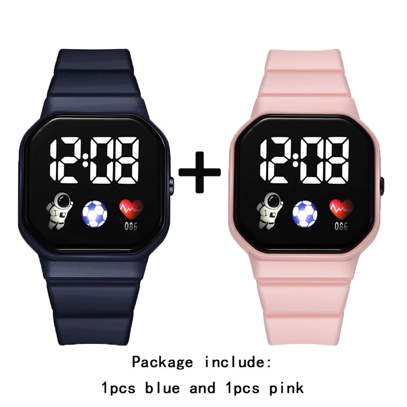 2Pcs/set Kids Watch Students Sports LED Digital