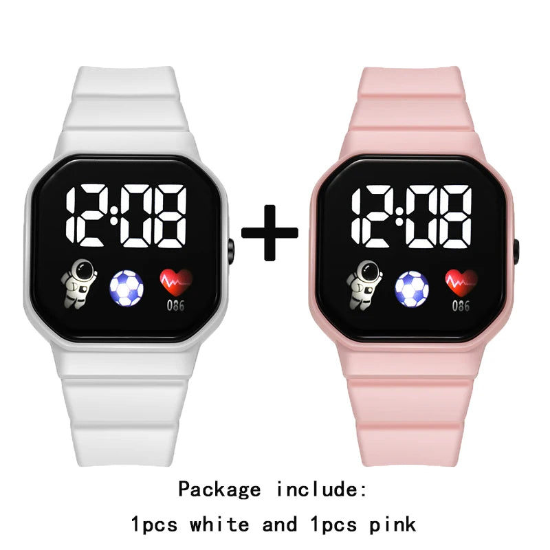 2Pcs/set Kids Watch Students Sports LED Digital