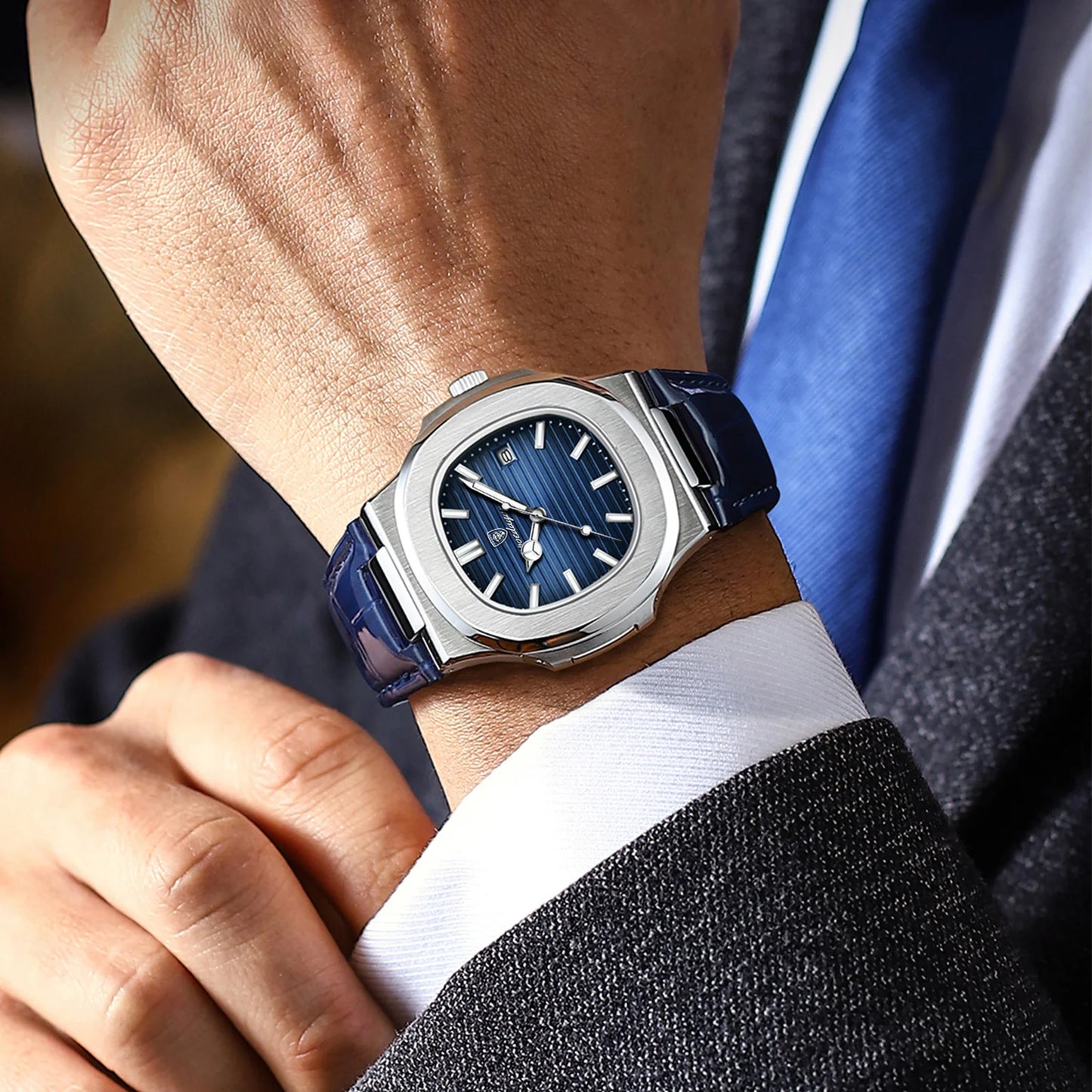 Top Luxury Square Man Watch Date Waterproof