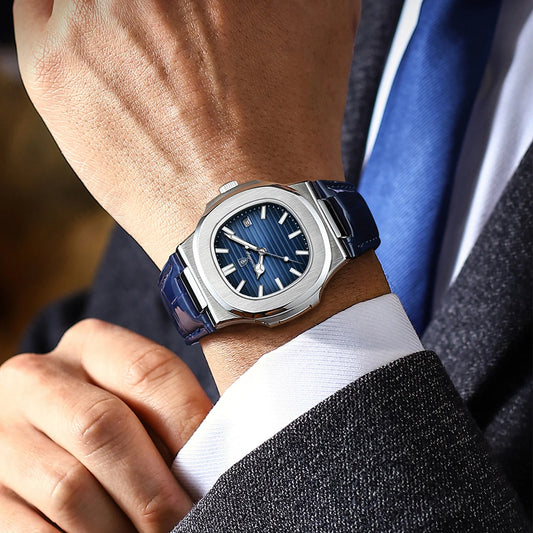 Top Luxury Square Man Watch Date Waterproof